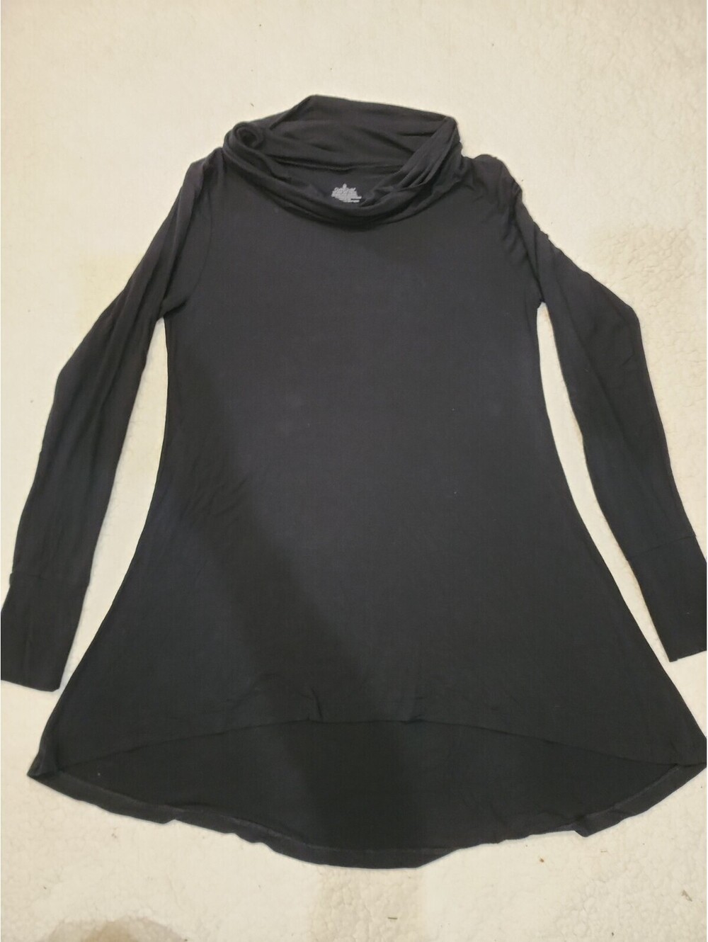 Cuddl Duds Cowl Neck Hi-Low Shift Dress Women M Black Long Sleeve Stretch Soft